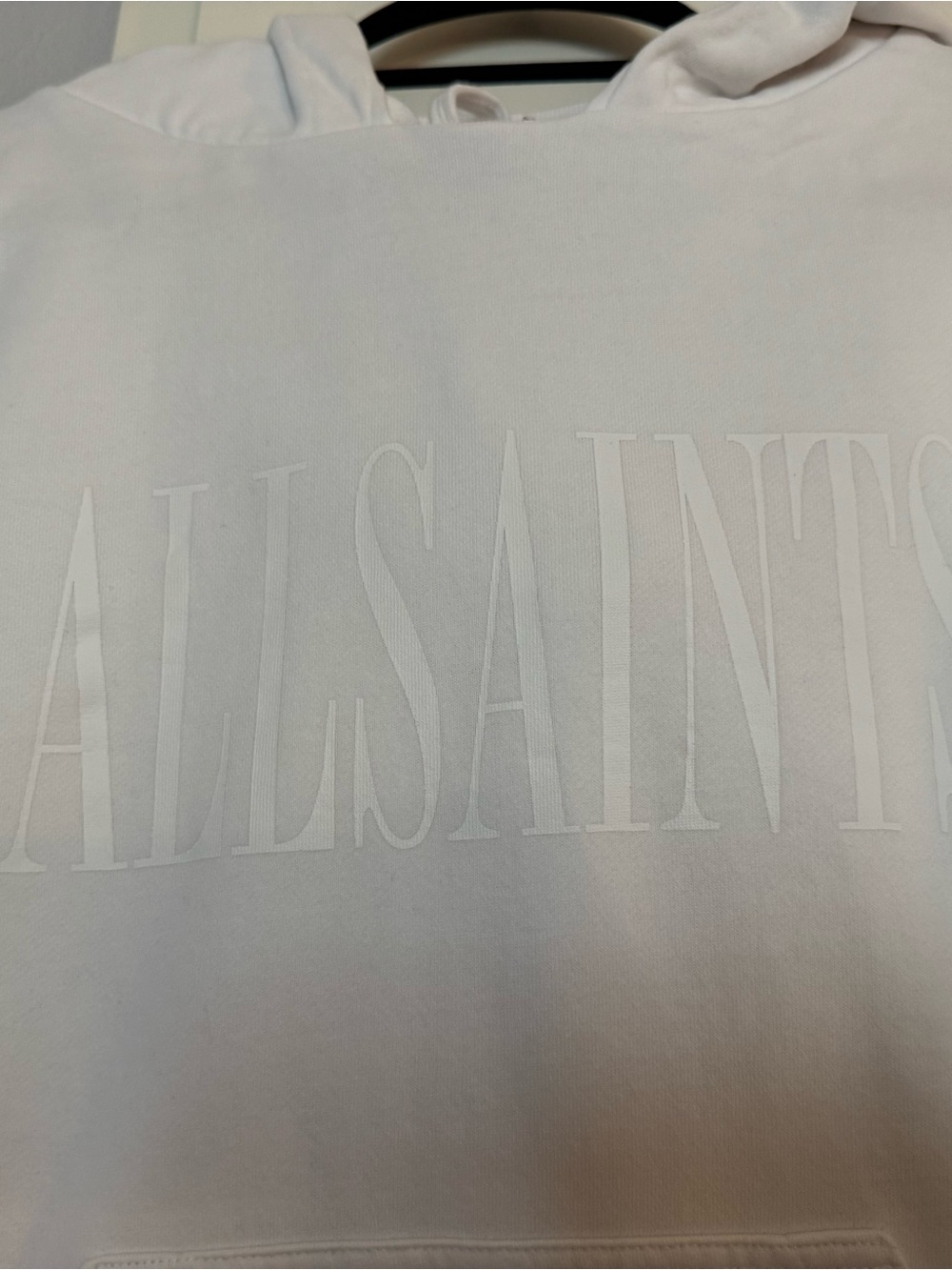 AllSaints oversized monochrome White Pullover Hoodie with Branded Neck Tag - Picture 4 of 12